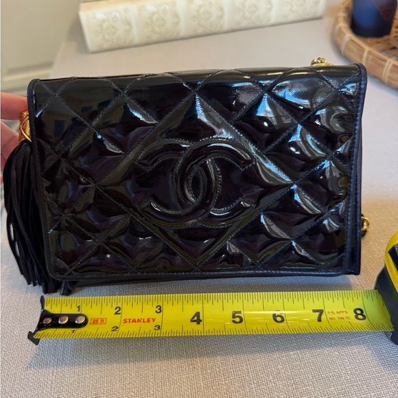 Chanel Vintage Quilted Patent Leather Shoulder Bag with Tassel - Picture 10 of 13